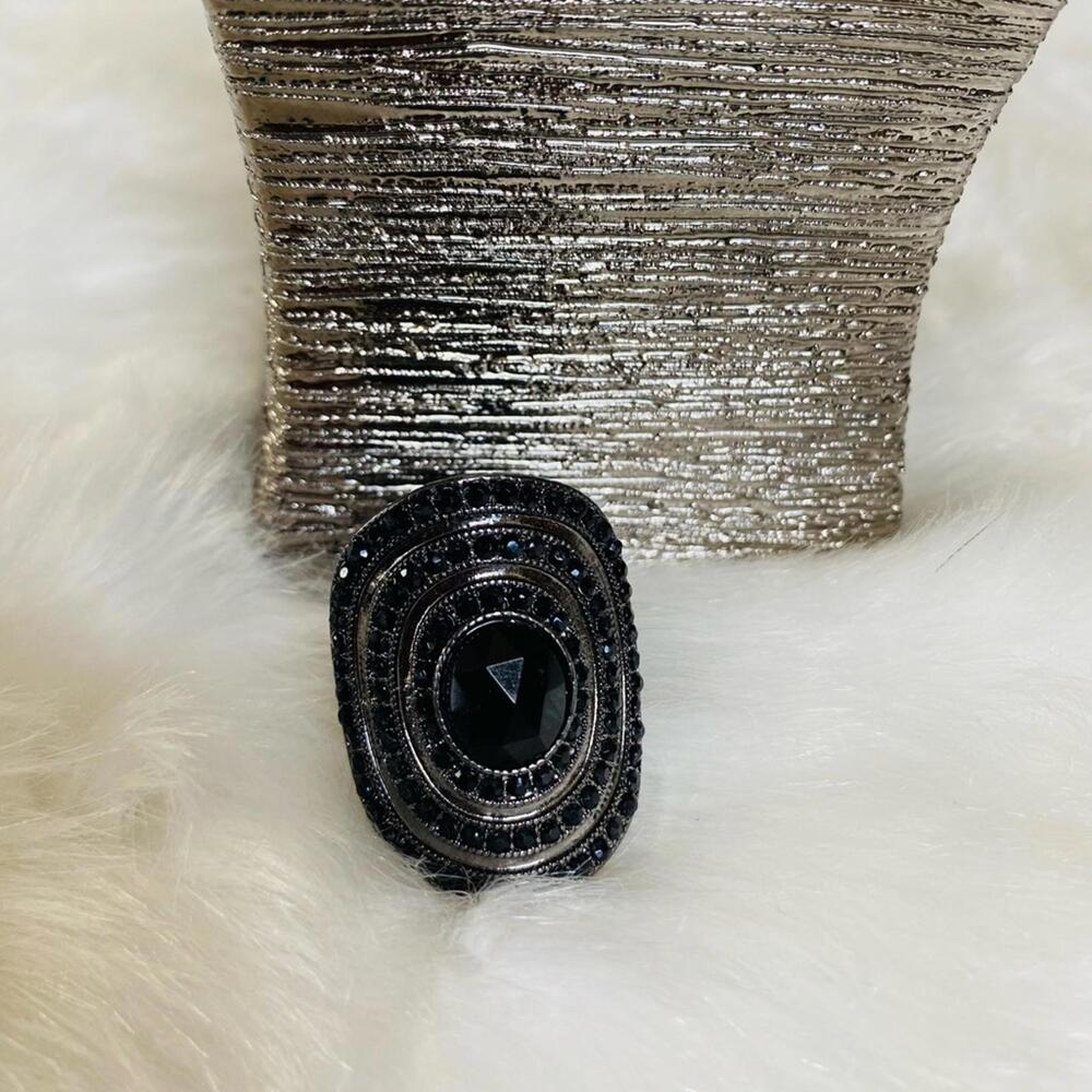 Black Beaded Statement Ring - image 1